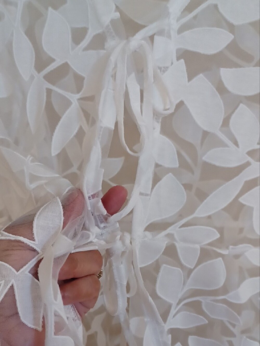 White Leaf Burnout Tie-Front Sheer Blouse - Picture 3 of 8